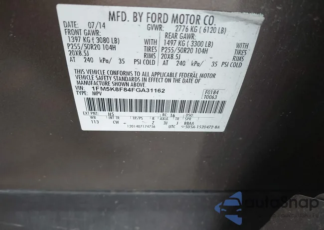 1FM5K8F84FGA31162: 43917265