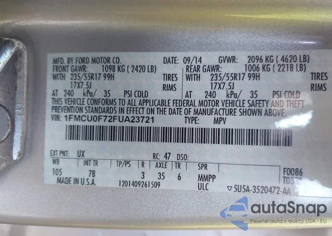 1FMCU0F72FUA23721: 43916592