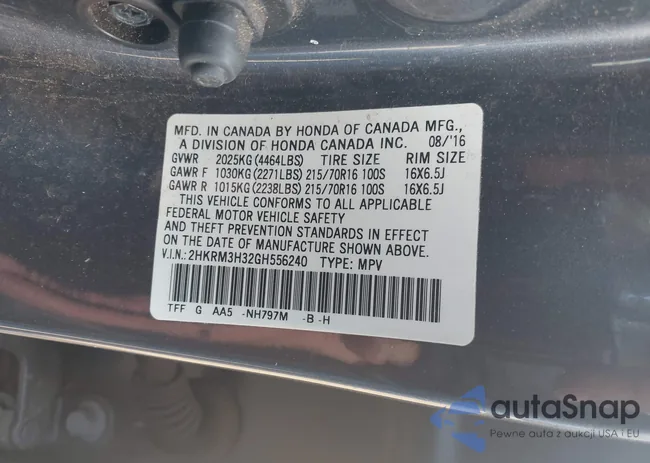 2HKRM3H32GH556240: 43917880