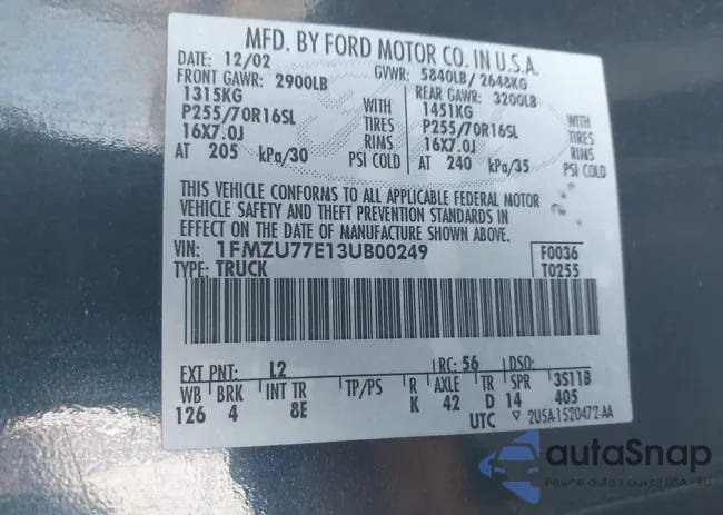 1FMZU77E13UB00249: 43917977