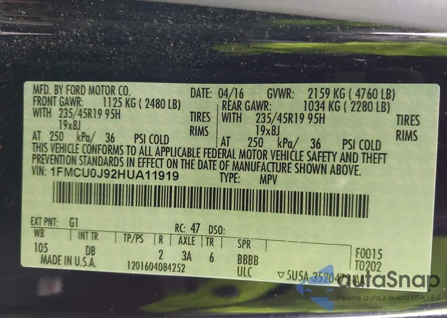 1FMCU0J92HUA11919: 43917992