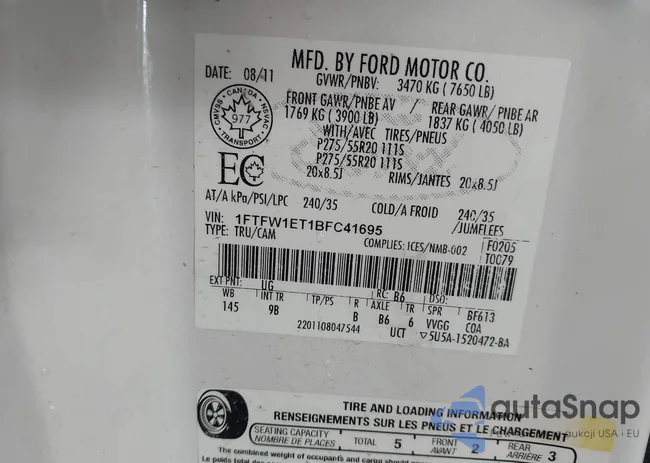 1FTFW1ET1BFC41695: 43918015