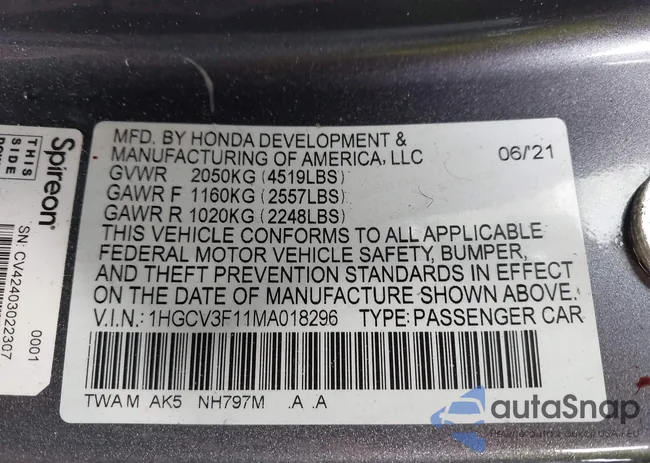 1HGCV3F11MA018296: 43918368