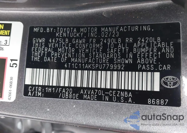 4T1C11AK5PU779992: 43917447