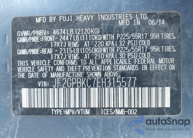 JF2GPBKC7EH315577: 43917455