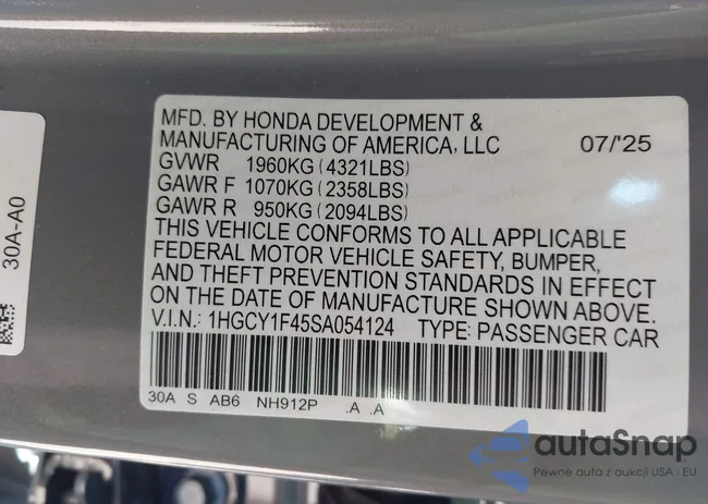 1HGCY1F45SA054124: 43917519