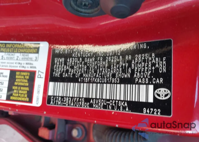 4T1BF1FK8CU617953: 43917657