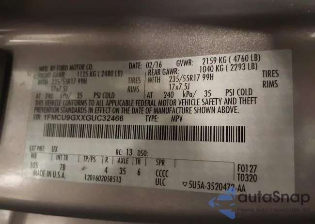 1FMCU9GXXGUC32466: 43919304