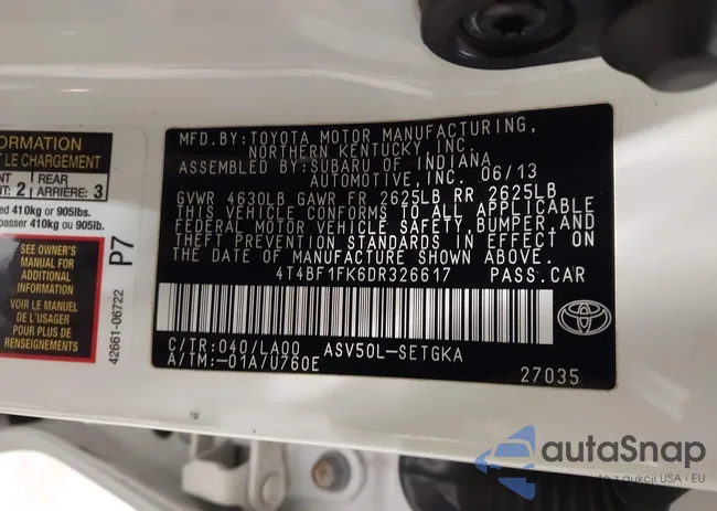 4T4BF1FK6DR326617: 43918577