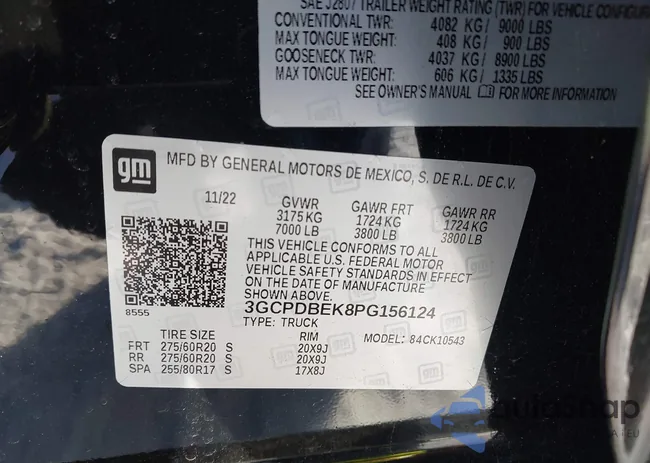 3GCPDBEK8PG156124: 43918584