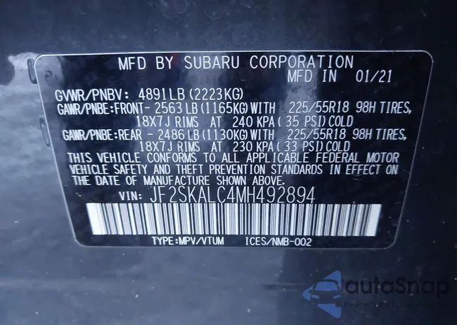 JF2SKALC4MH492894: 43919947