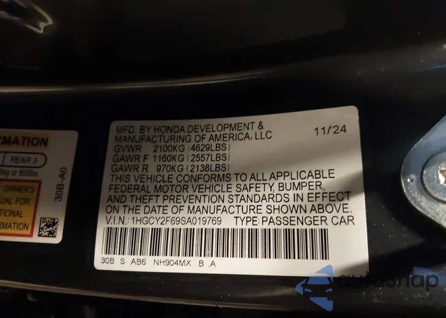 1HGCY2F69SA019769: 43920118