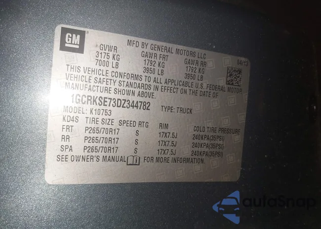 1GCRKSE73DZ344782: 43919425