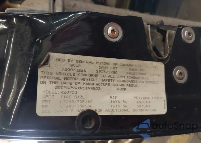 2GCFK29KXR1194803: 43919609