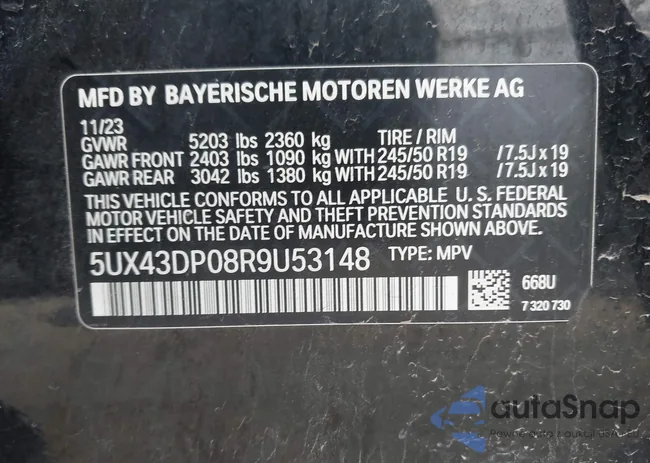 5UX43DP08R9U53148: 43919709