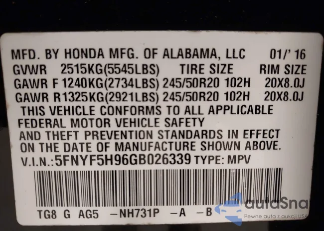 5FNYF5H96GB026339: 43920896