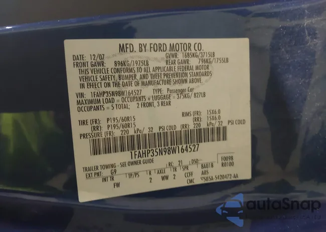 1FAHP35N98W164527: 43920987