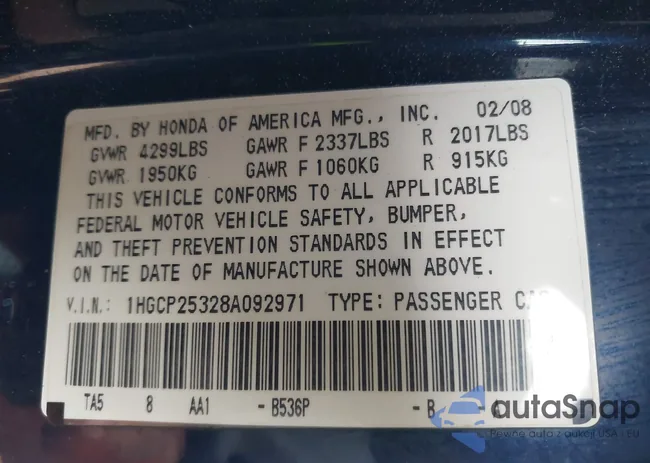 1HGCP25328A092971: 43920997