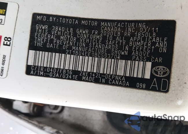 2T1BU4EE1BC593708: 43921053