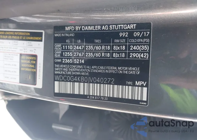 WDC0G4KB0JV040272: 43921155