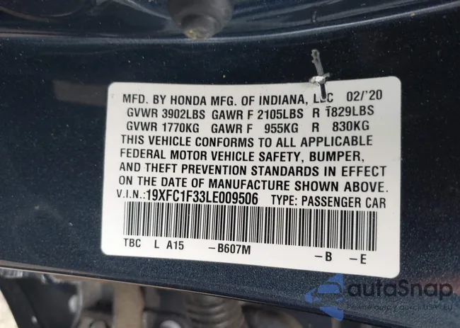 19XFC1F33LE009506: 43921165