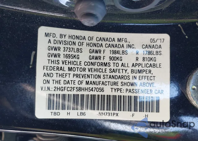 2HGFC2F58HH547056: 43921314