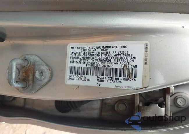 2T1BR12E71C507692: 43921337