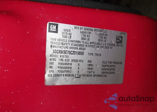 1GCRKSE76CZ319809: 43920469