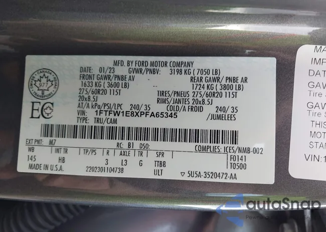 1FTFW1E8XPFA65345: 43920636