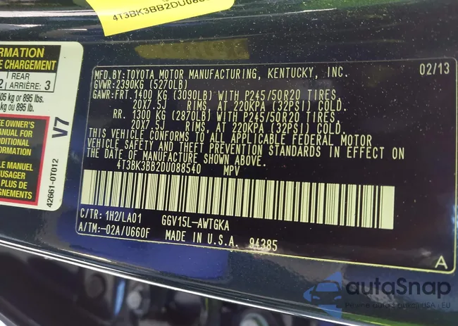 4T3BK3BB2DU088540: 43920653