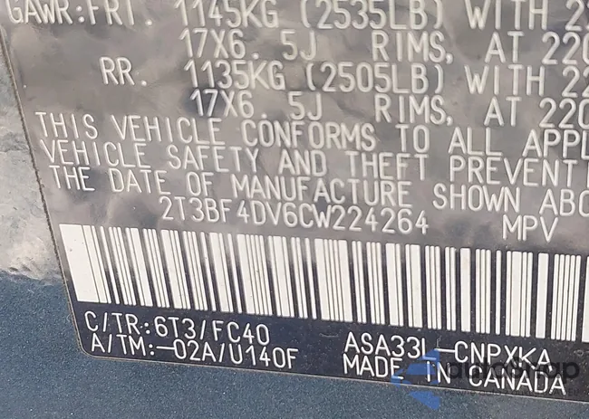 2T3BF4DV6CW224264: 43920663