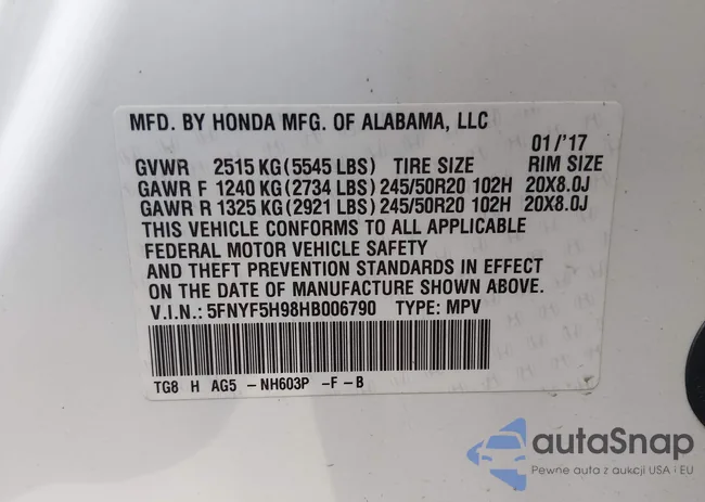 5FNYF5H98HB006790: 43922039