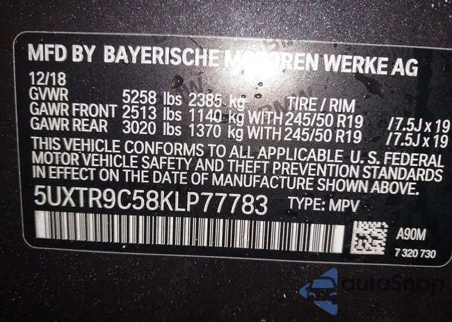 5UXTR9C58KLP77783: 43922073