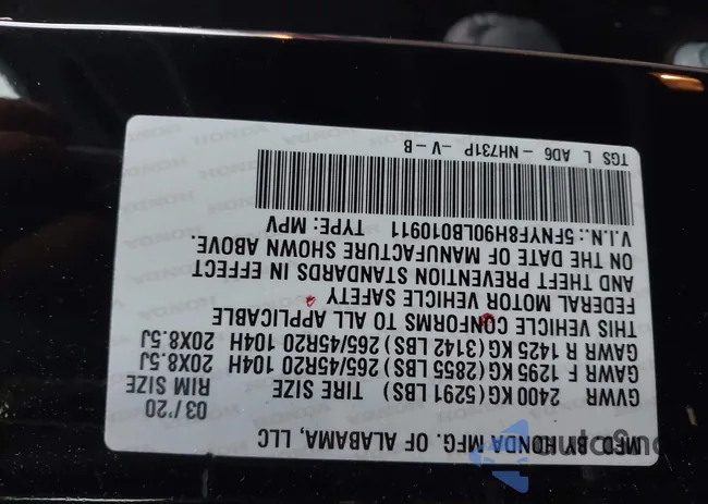 5FNYF8H90LB010911: 43922224