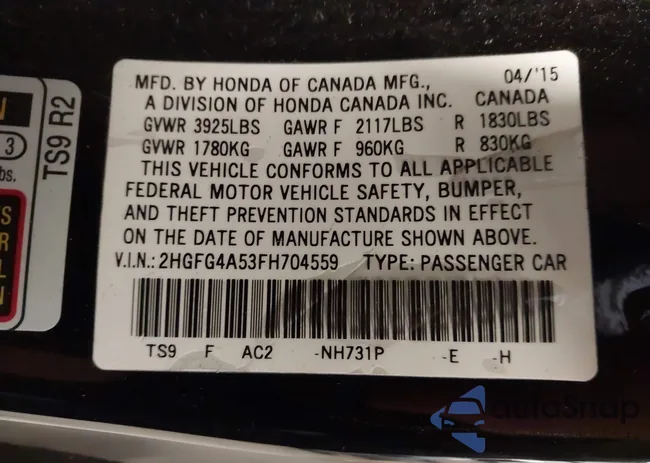 2HGFG4A53FH704559: 43922289