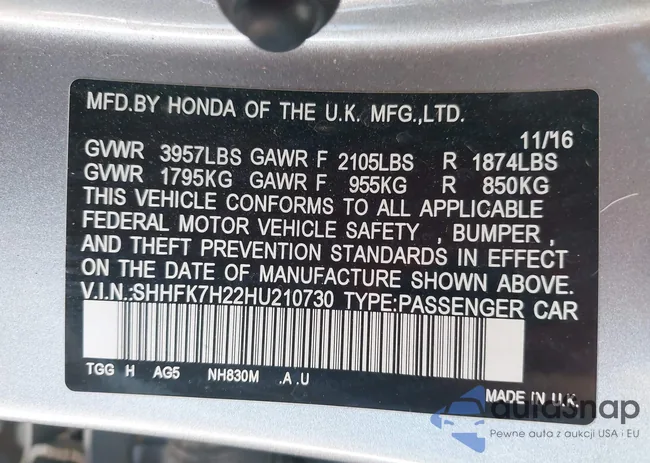 SHHFK7H22HU210730: 43921497