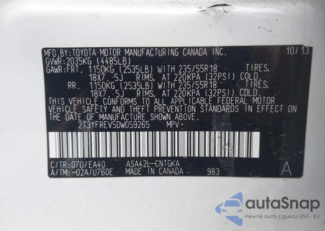 2T3YFREV5DW059265: 43921678