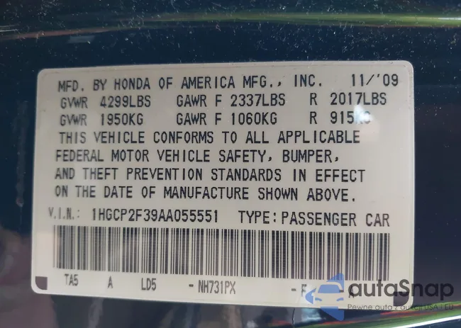 1HGCP2F39AA055551: 43921752