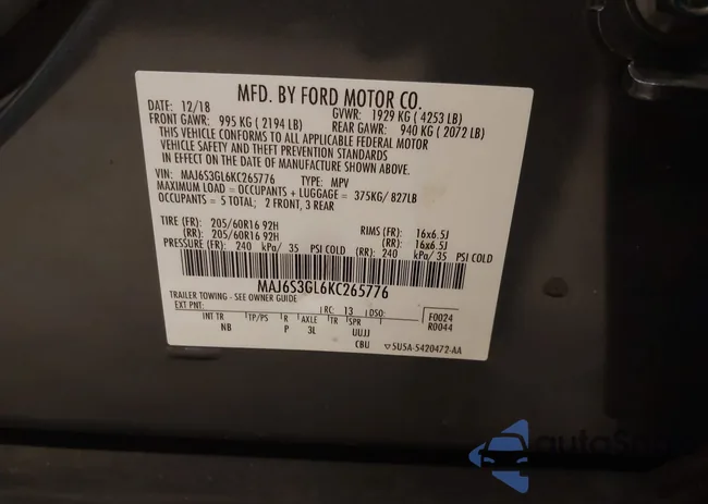 MAJ6S3GL6KC265776: 43923176