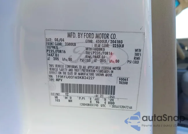 1FMYU03165KB24227: 43923278