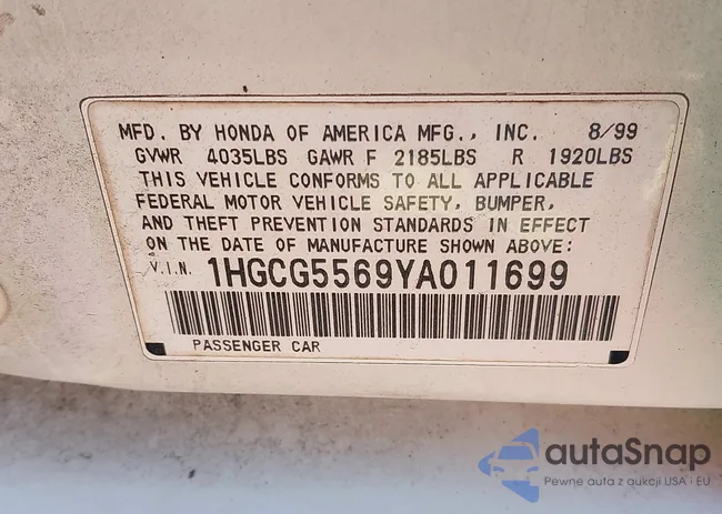 1HGCG5569YA011699: 43922406