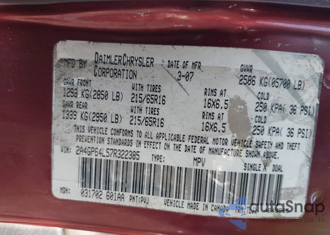 2A4GP64L57R322385: 43922454