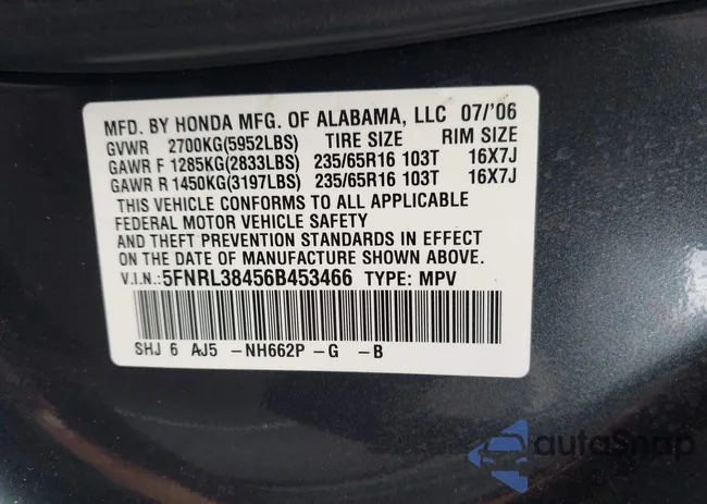 5FNRL38456B453466: 43922518