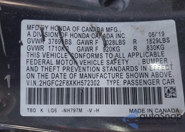 2HGFC2F8XKH572302: 43922678