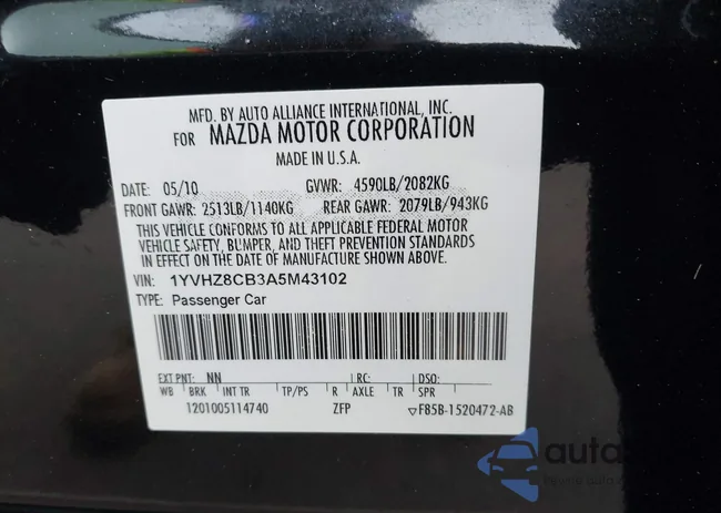 1YVHZ8CB3A5M43102: 43922710