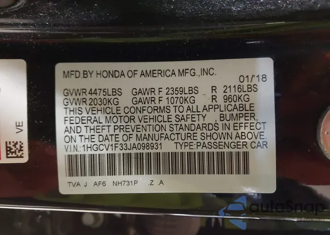 1HGCV1F33JA098931: 43924053