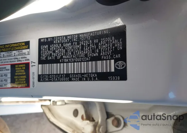 4T1BK1EB1DU012347: 43924054