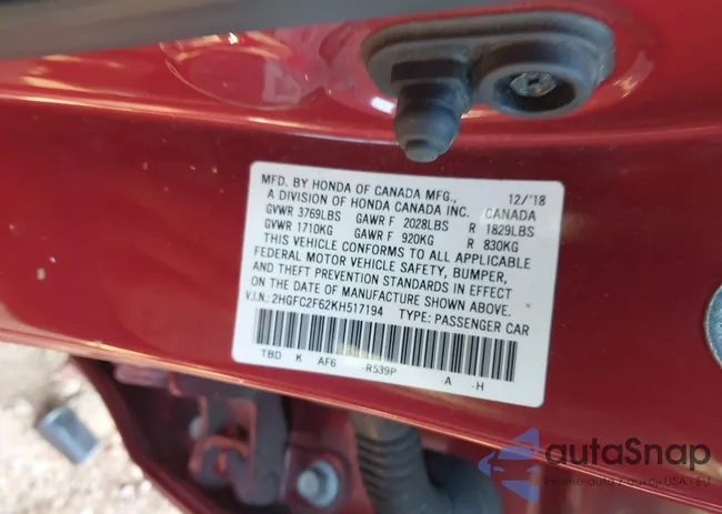 2HGFC2F62KH517194: 43924082