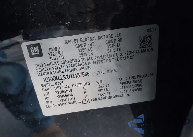 1GKKNLLSXHZ157586: 43924270