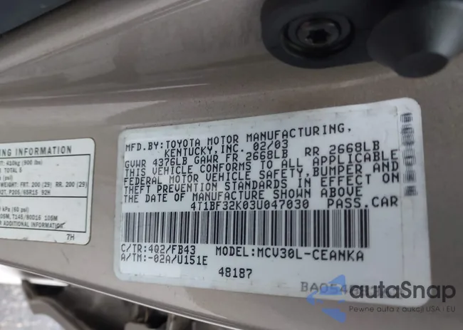 4T1BF32K03U047030: 43923373